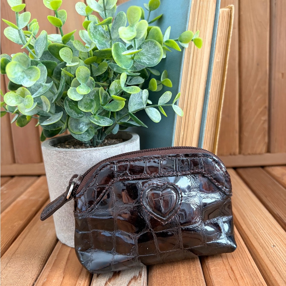 Brighton Brown Patent Croc Embossed Heart Coin Pouch Zip Mini